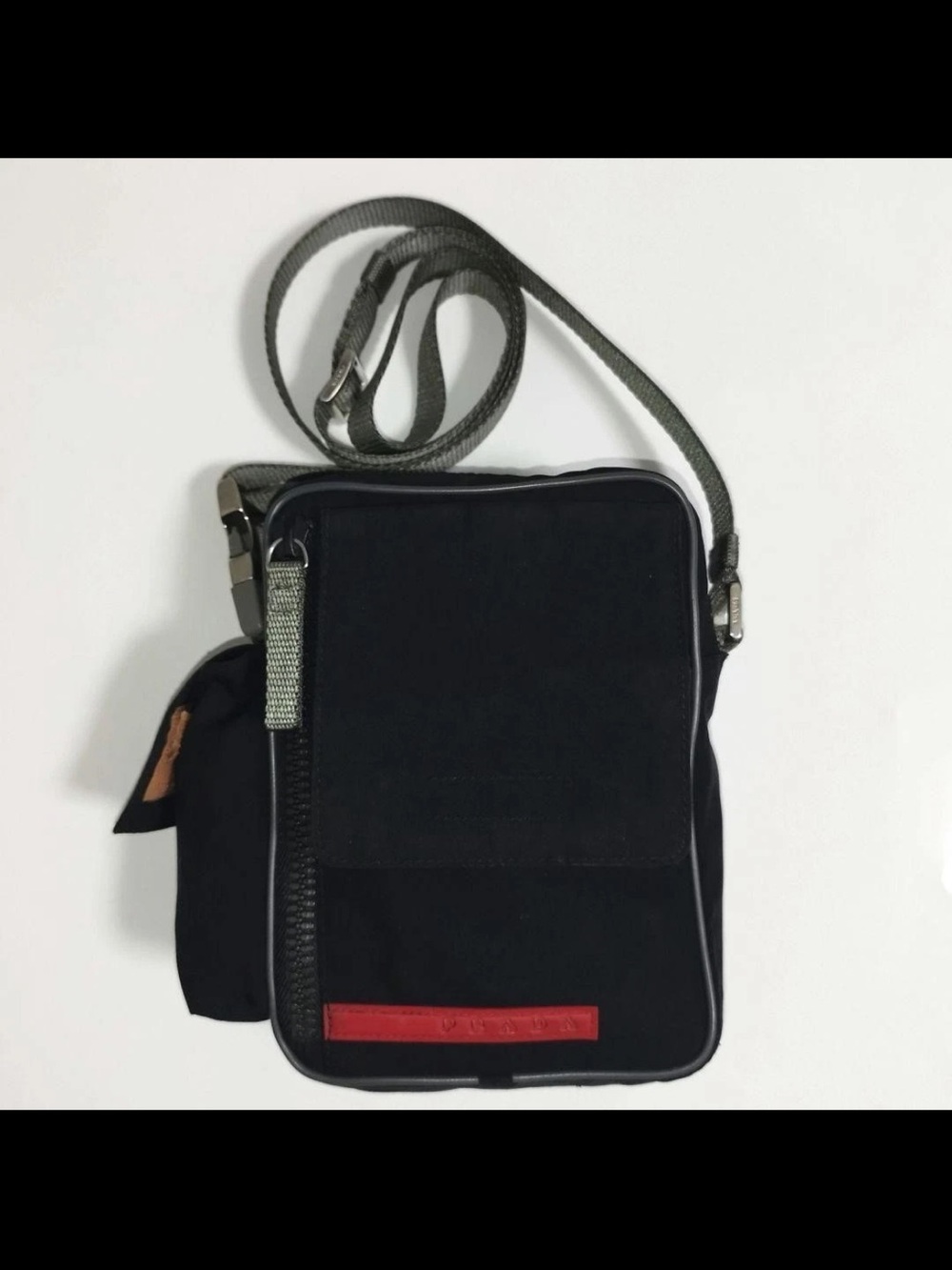 Prada Black Shoulder Crossbody Bag with Red Accent